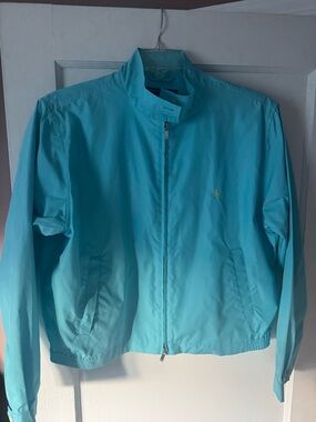 NWOT Ralph Lauren Golf women’s light blue/aqua full-zip mock neck button collar